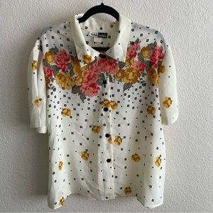 Vintage Michele Michelle Floral Geometric Mixed Pattern Blouse Top